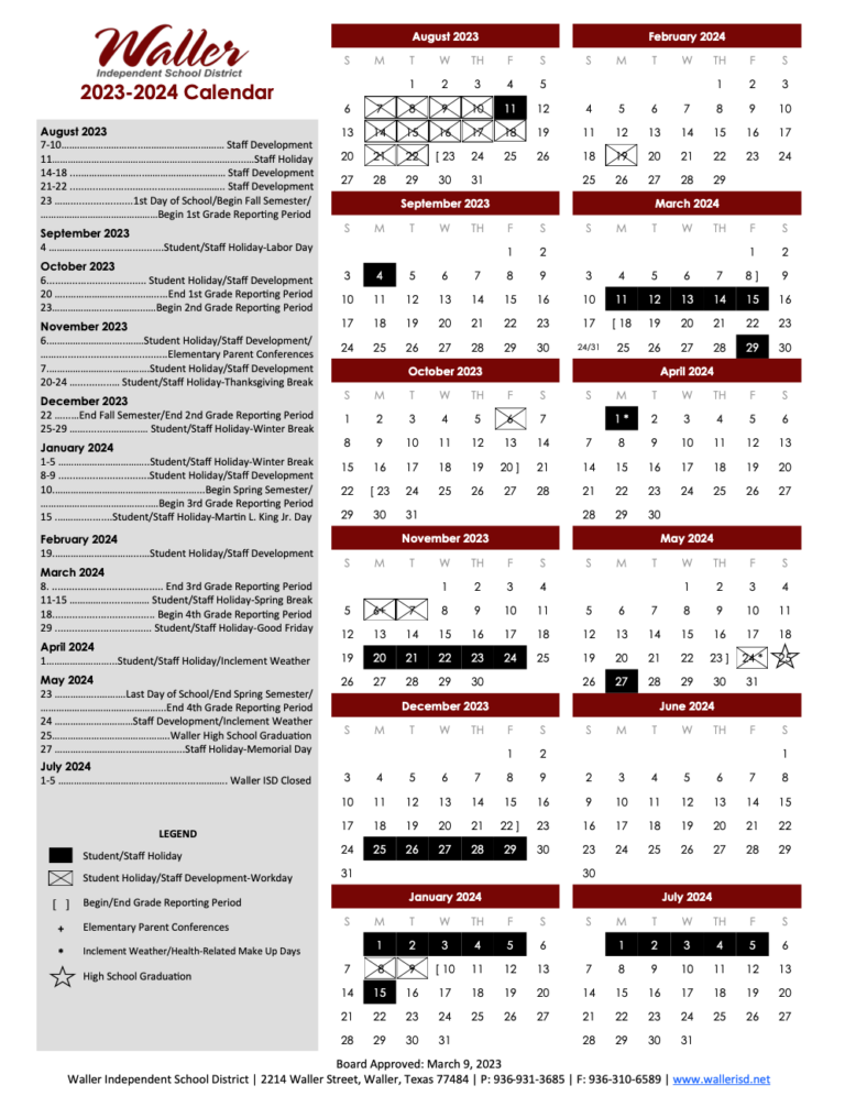 Waller ISD Board approves 2023-2024 school calendar – Waller News